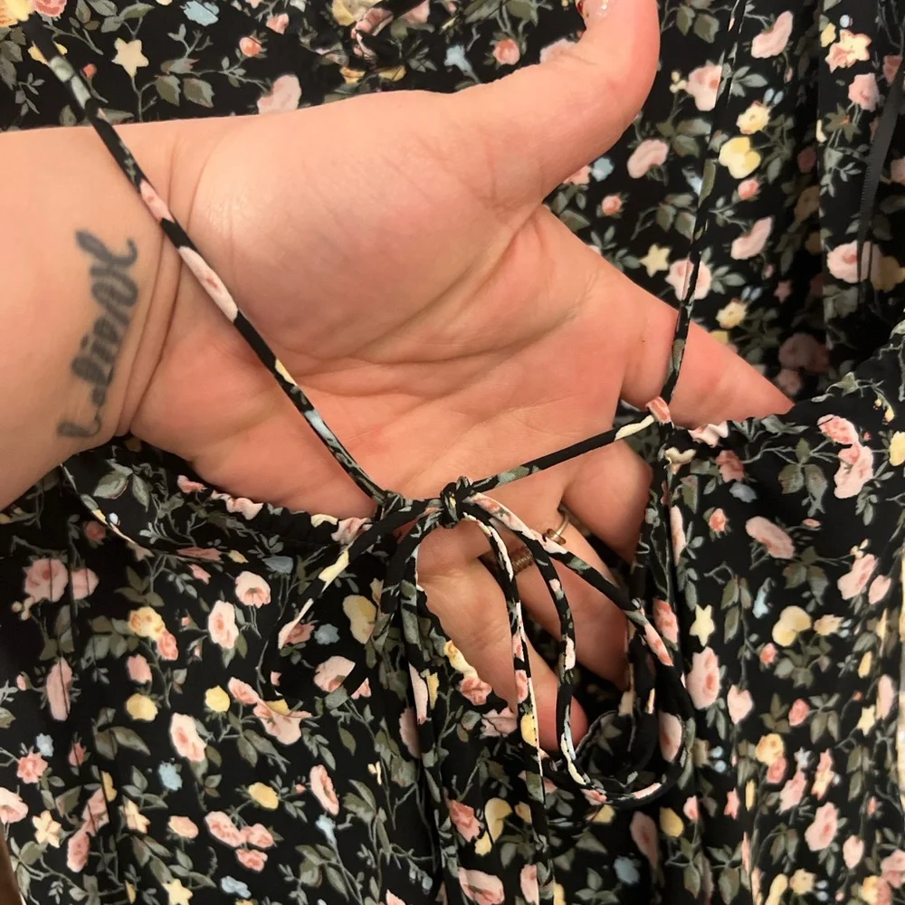 Abercrombie Fitch Black Floral Maxi Dress with Adjustable Tie Back Straps